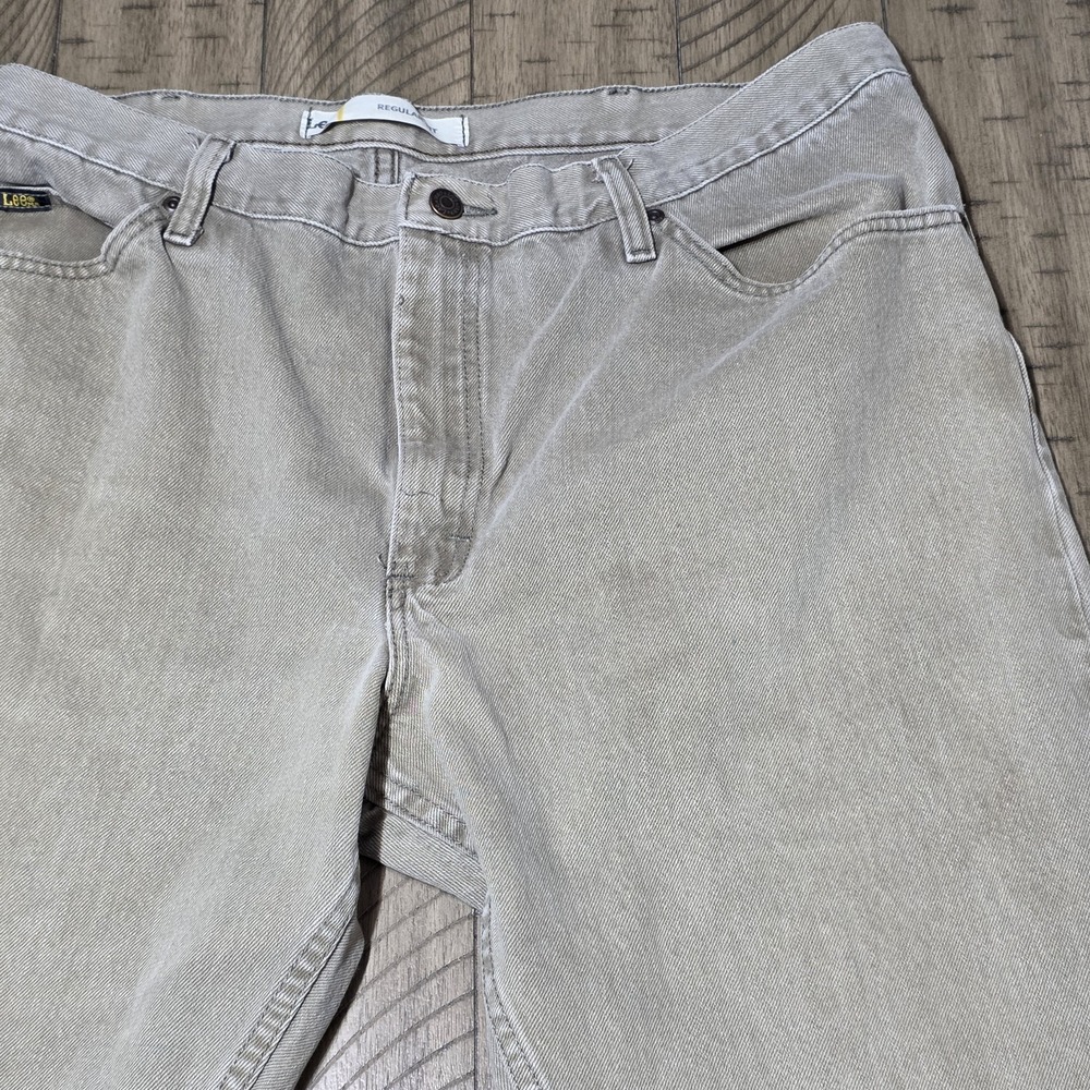 Vintage Lee 90s Regular Fit Jeans 42x30 Tan Khaki 100% Cotton Stained Y2K - Picture 6 of 14